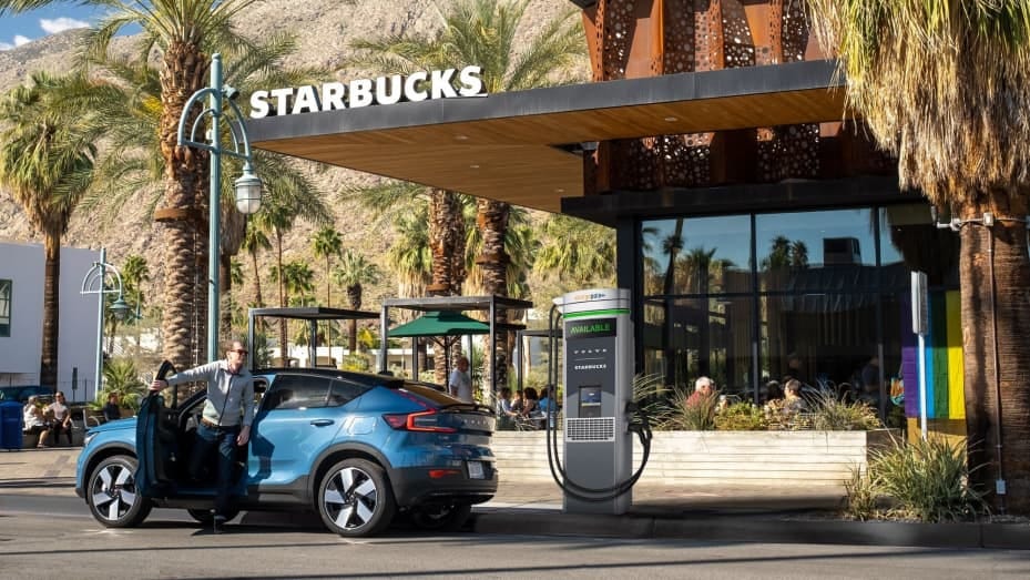 Volvo and Starbucks charging stations