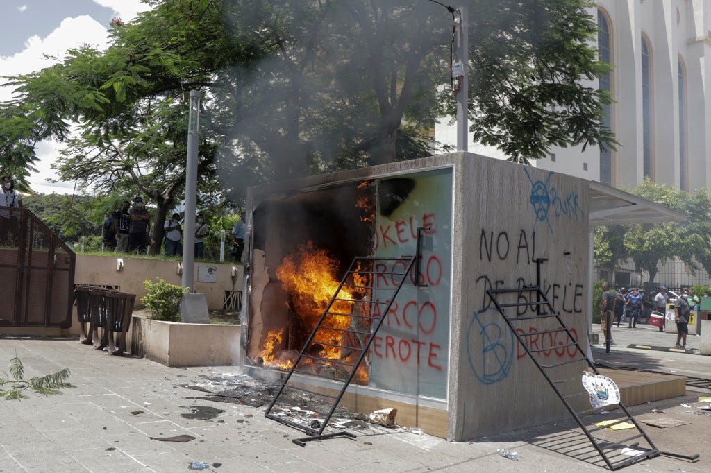 A bitcoin ATM burning in El Salvador