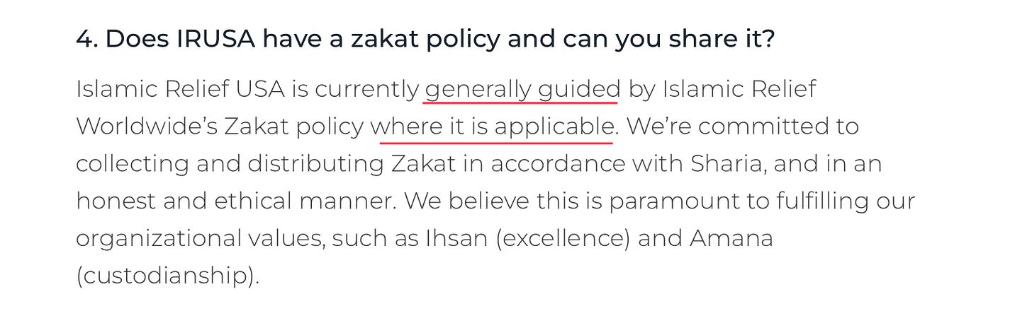 They use weasel words to simultaneously claim they have a zakat policy and that it does not really apply to them. 
