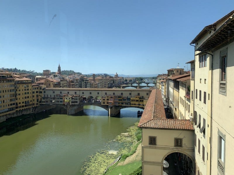 View of the Ponte Vecchio from the Uffizi in Florence