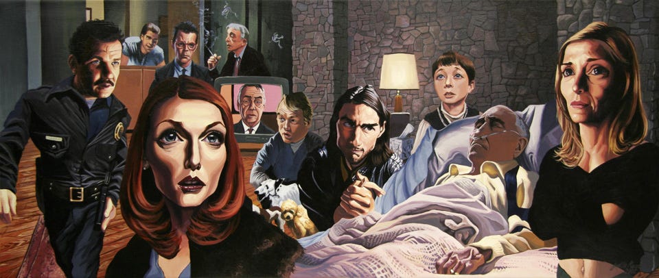 A Justin Reed painting depeicting characters from the movie Magnolia.