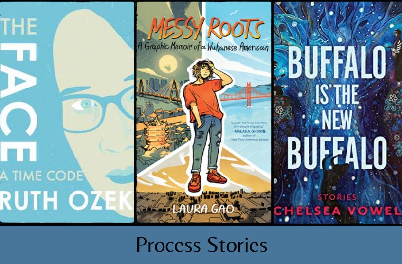 Small images of the three listed books in a row, above the text “Process Stories” on a dark blue background.