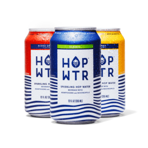 Three cans of sparkling hop water - Classic, Mango, and Blood Orange Flavor