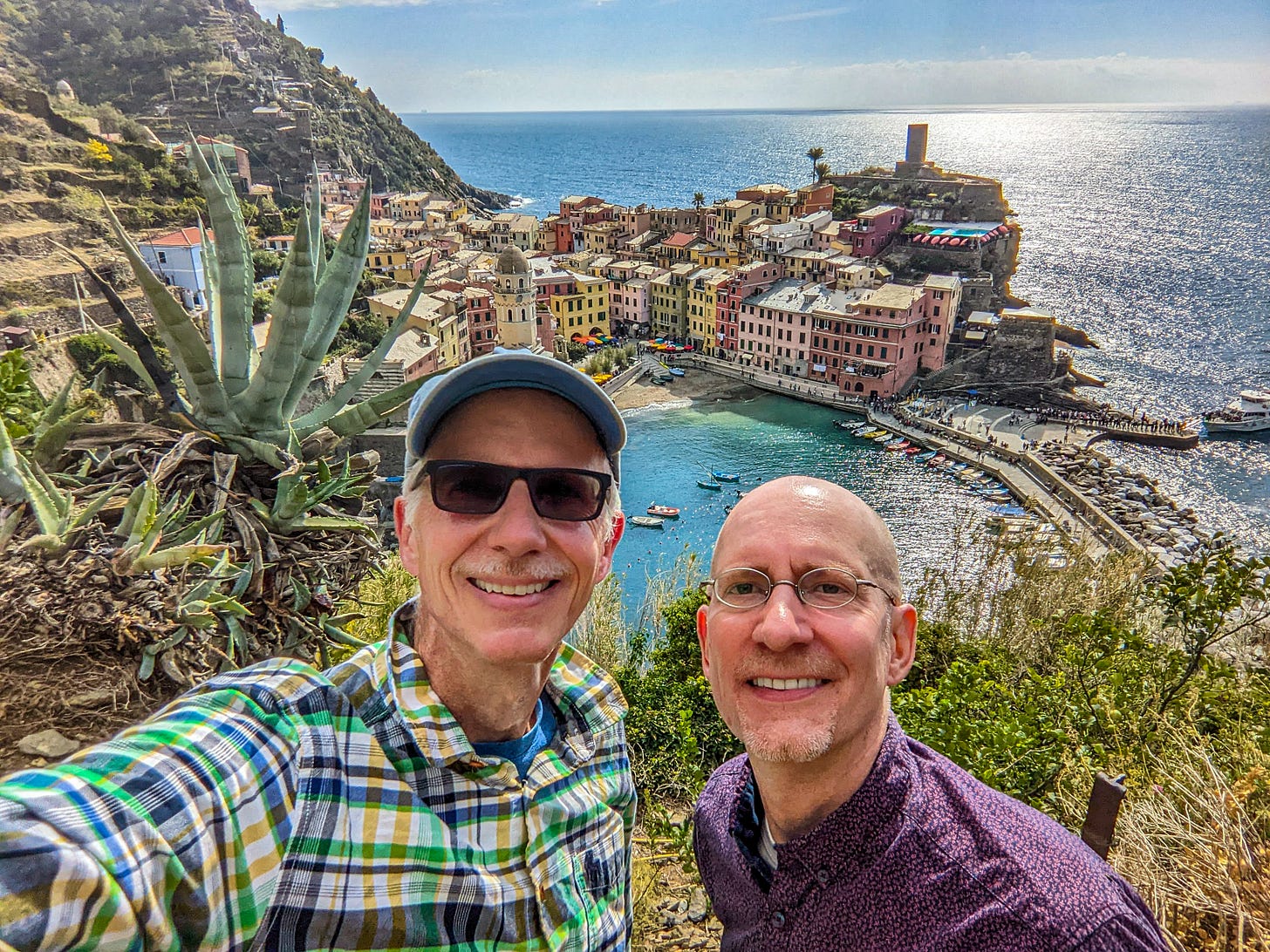 Brent and I standing on a hill with Vernazza behind and below us. 