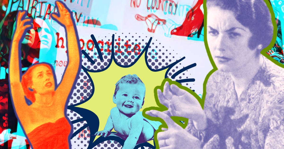 Pop art image of abortion activists baby women lysol ads and women who don't want to get pregnant. Also: uterus, forced birth, pregnancy, abortifacient