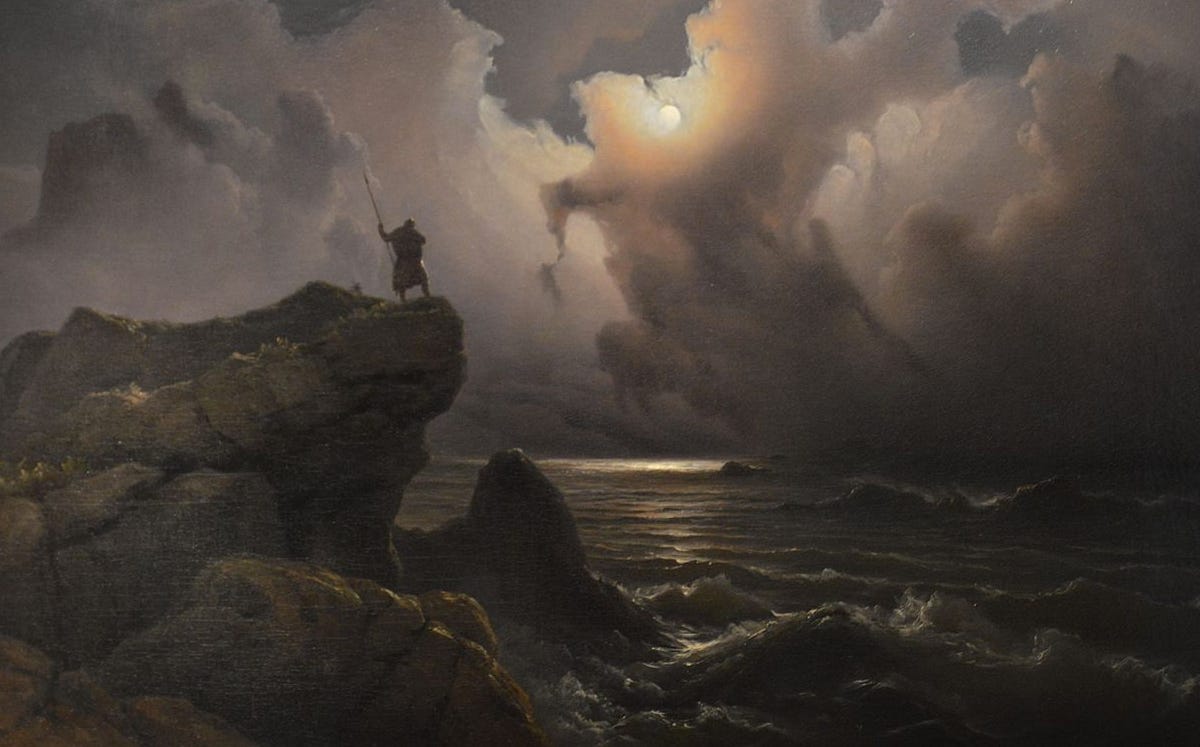 viking gazing across stormy sea