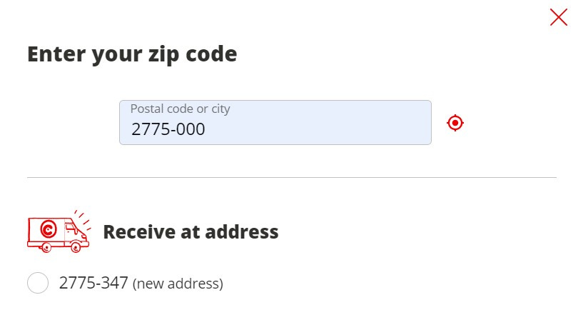 Screenshot of Enter your Zip Code