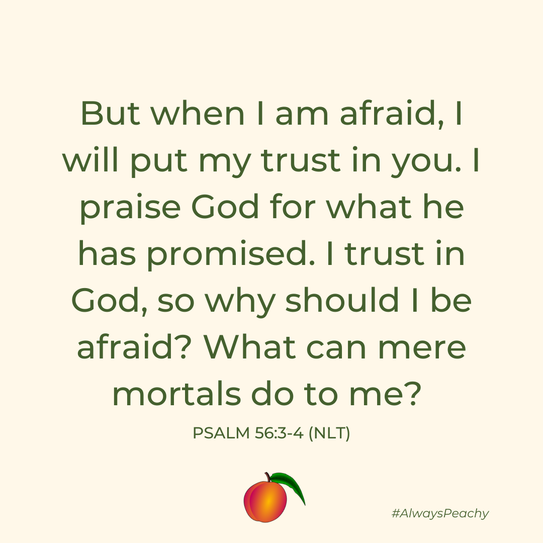 But when I am afraid, I will put my trust in you. I praise God for what he has promised. I trust in God, so why should I be afraid? What can mere mortals do to me? 