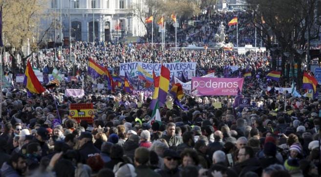 Manifestación convocada por Podemos el pasado 31 de enero en Madrid.