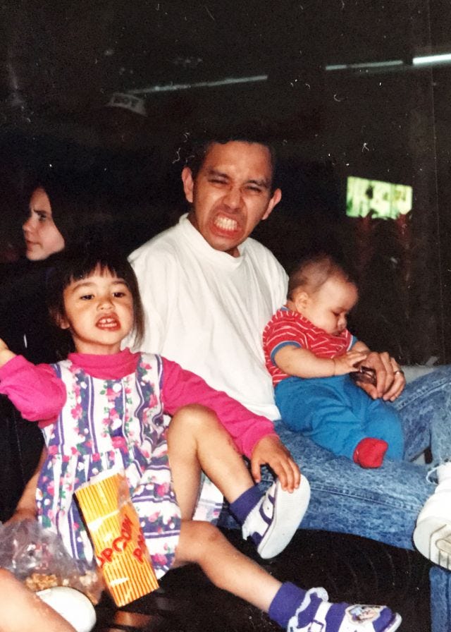 lil me and my dad and my brother and popcorn