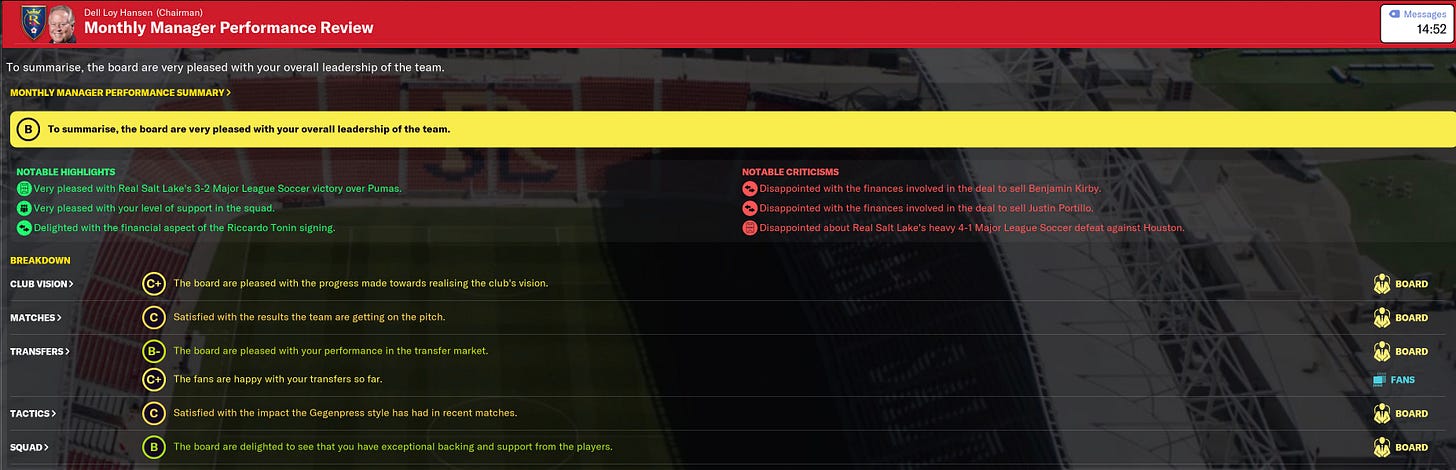Football Manager 2021 Manager Performance Review