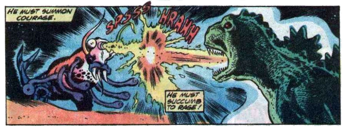 Not the splash page I just mentioned, but a single panel showing Godzilla and the Beta-Beast attacking each other with fire