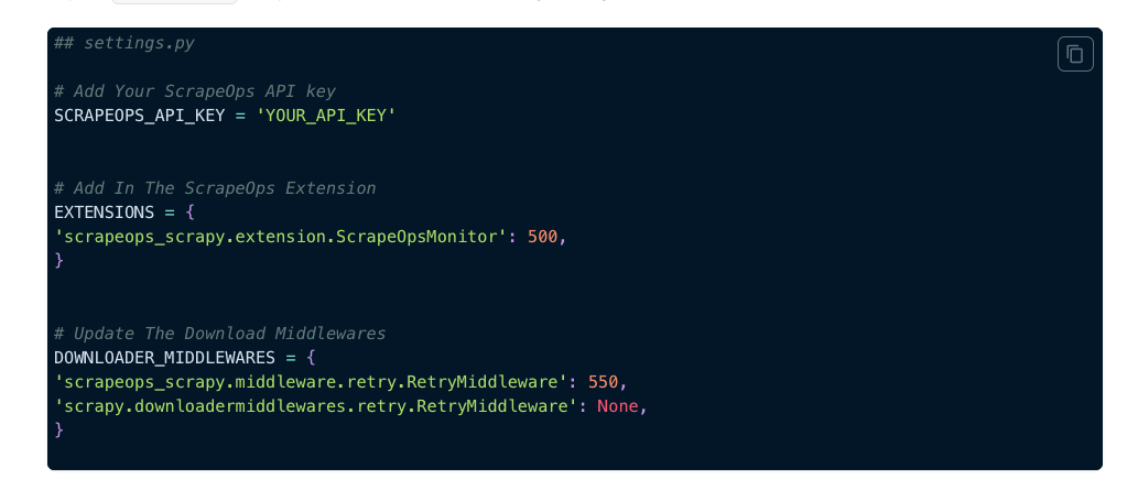 Scrapeops Scrapy config