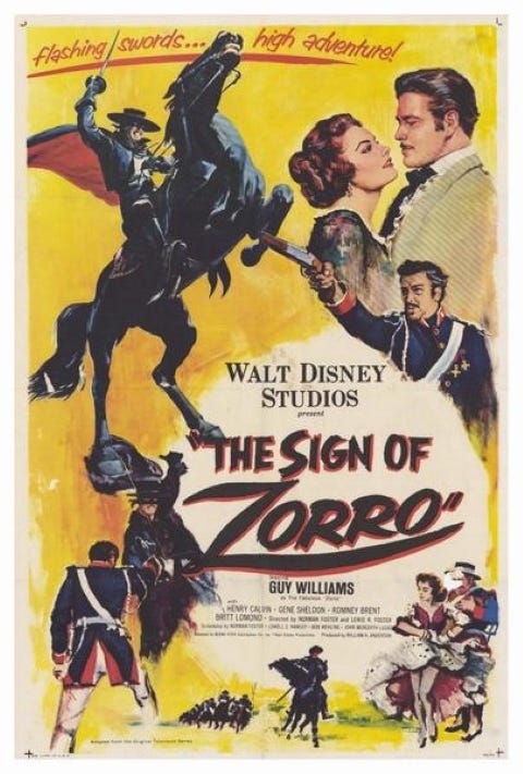Original theatrical release poster for Walt Disney's The Sign Of Zorro
