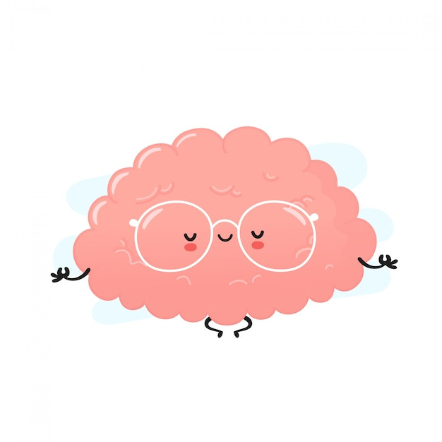 Premium Vector | Cute human brain meditate. cartoon character illustration  icon design.isolated