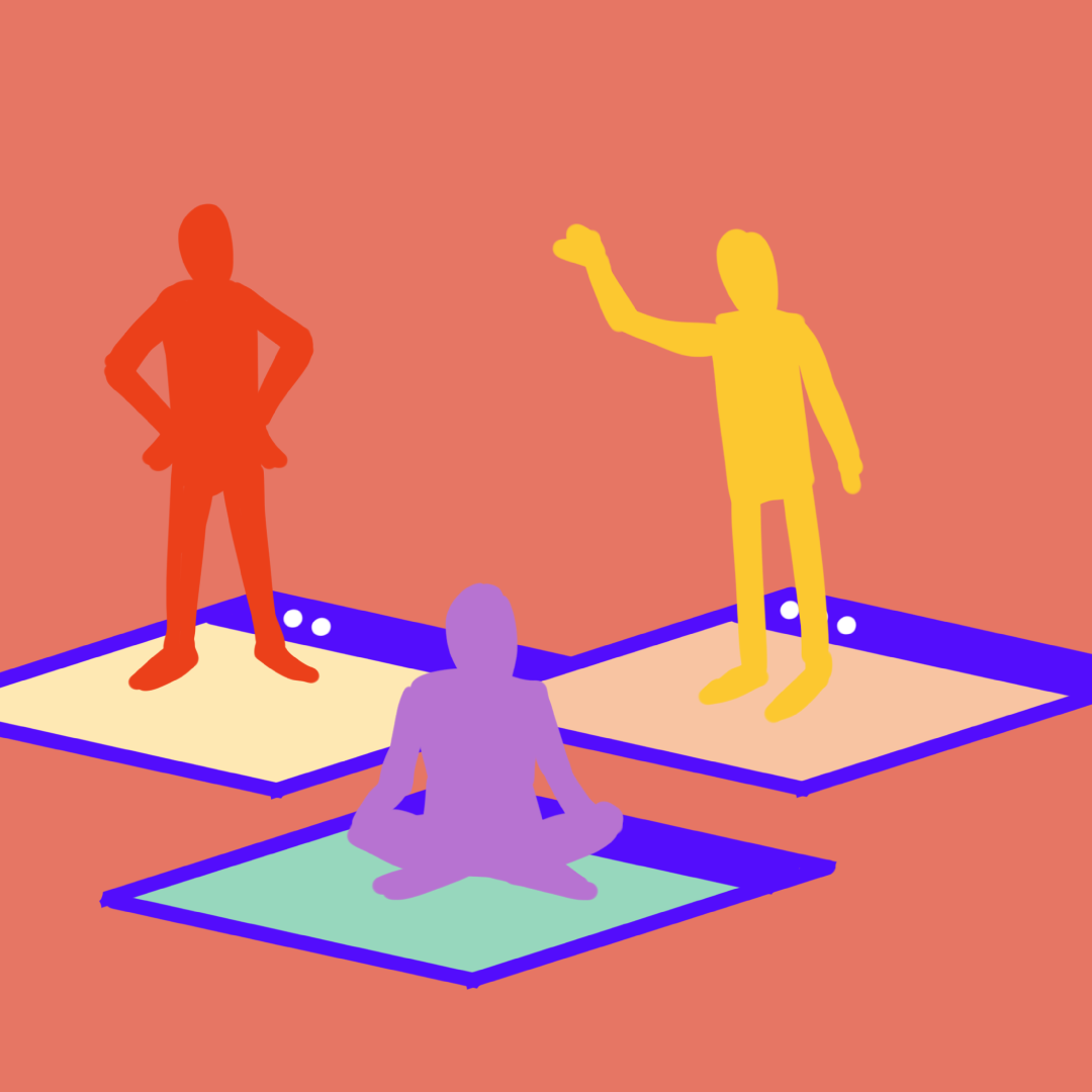Image description: This illustration shows three human figures in conversation.