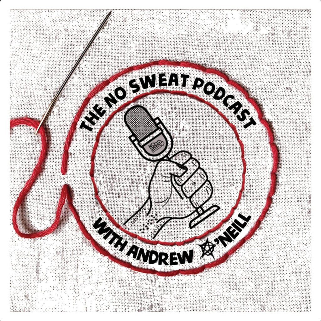 Logo of the No Sweat Podcast with Andrew O'Neill