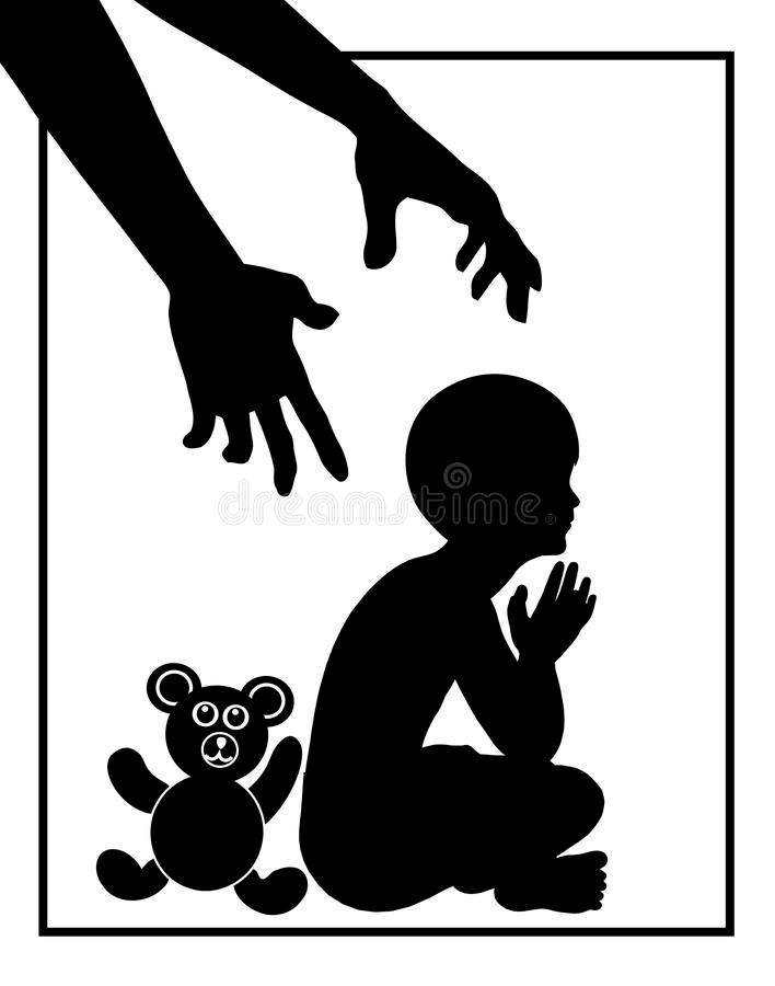 Child Protection. Concept sign of child being threatened by adult person like child molester or domestic violence vector illustration