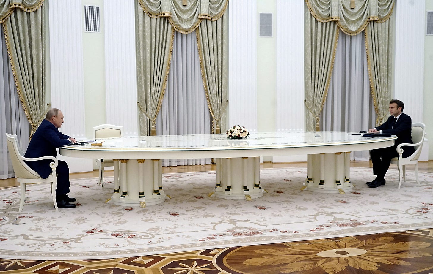 Russian President Vladimir Putin attends a meeting with French President Emmanuel Macron in Moscow, Russia February 7, 2022. Sputnik/Kremlin via REUTERS/File Photo
