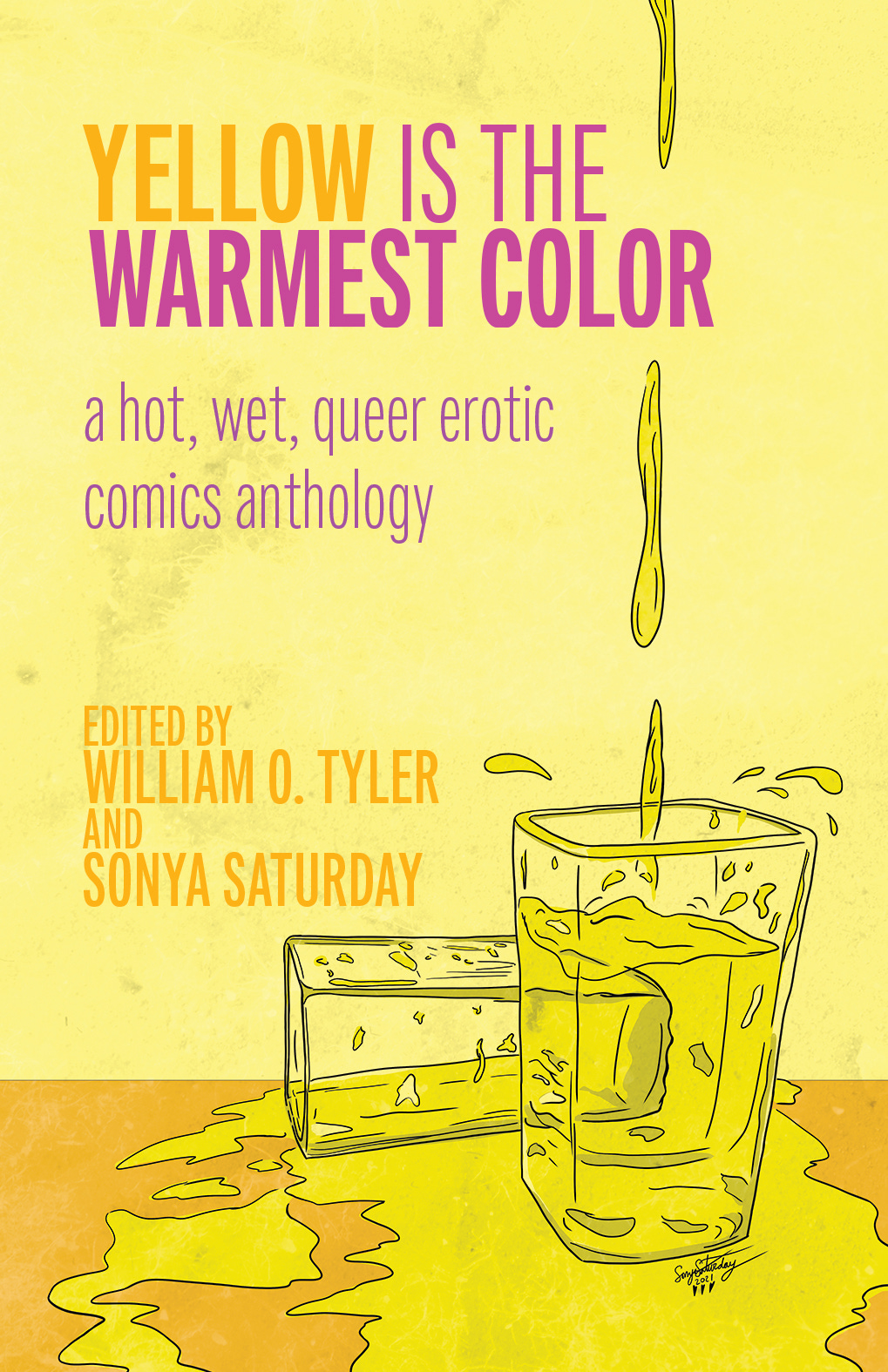 Yellow is the Warmest Color book cover, depicting yellow liquid splashing into and around two shot glasses