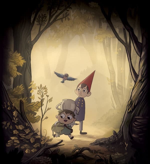 Greg (voice of Collin Dean), left; Wirt (Elijah Wood); and a bluebird named Beatrice (Melanie Lynskey), in "Over the Garden Wall," a 10-episode animated series starting Monday on Cartoon Network.