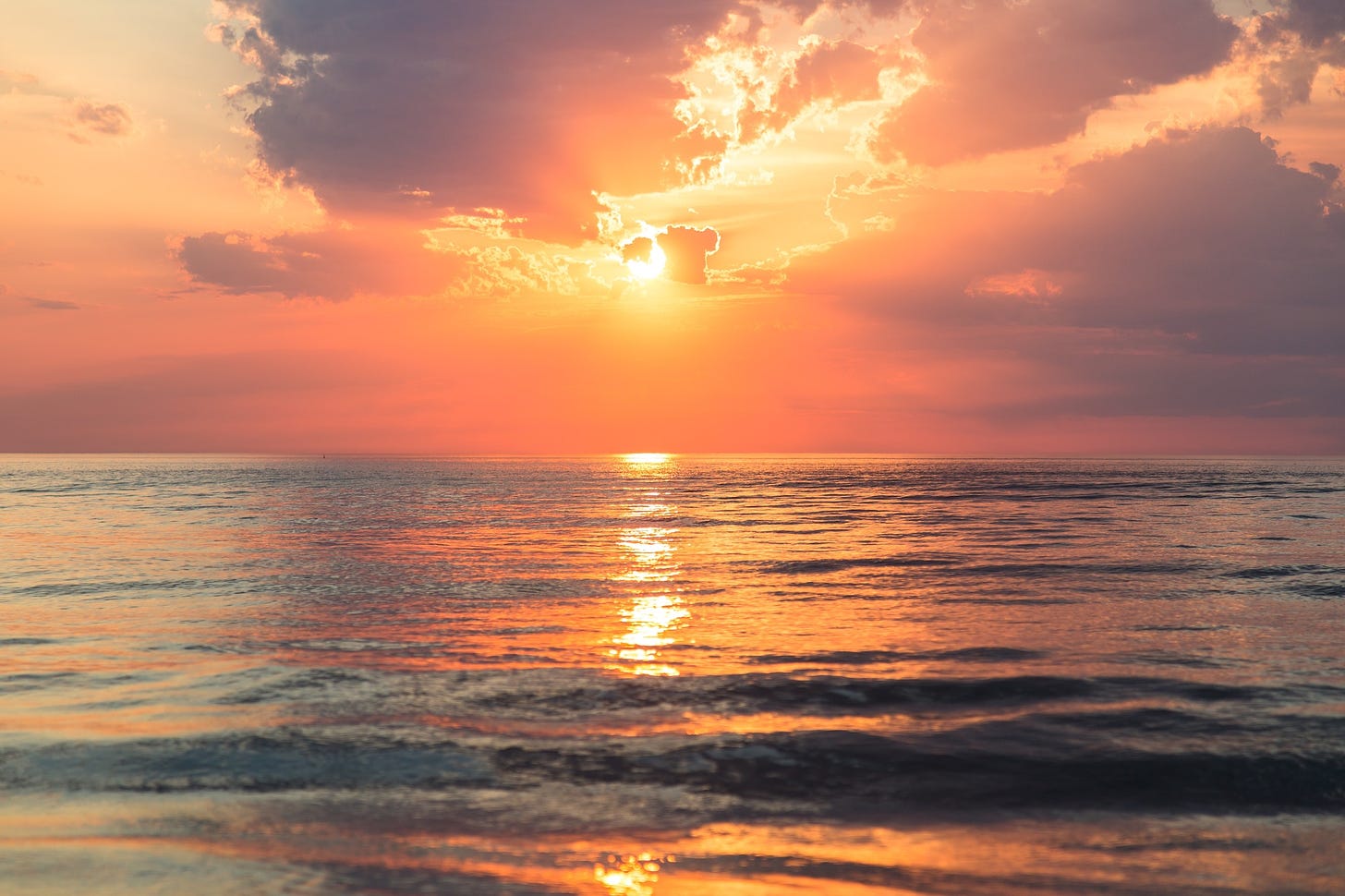 Golden sea at sunset.
