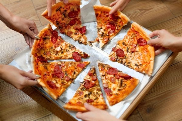 Eating-Food.-People-Taking-Pizza-Slices.-Friends-Leisure-Fast-Food ...