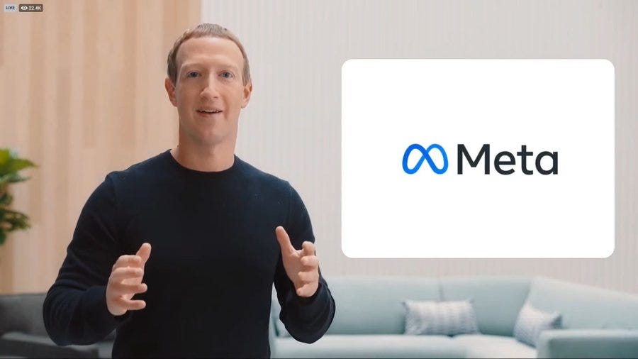 Mark Zuckerberg unveiling the Meta logo
