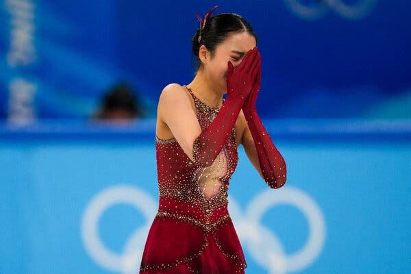 Beverly Zhu, an American-born figure skater who competes for China under the name Zhu Yi, finished her routine in tears on Monday.