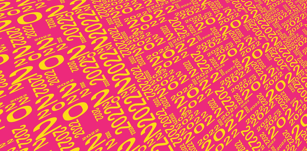 The date 2021 repeats in a pattern of yellow text over a bright pink background.