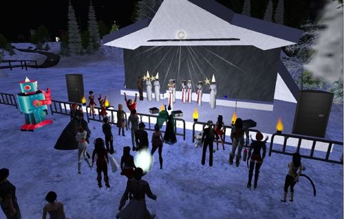 A still from a St. Lucia Day celebration at Sweden’s Second Life embassy