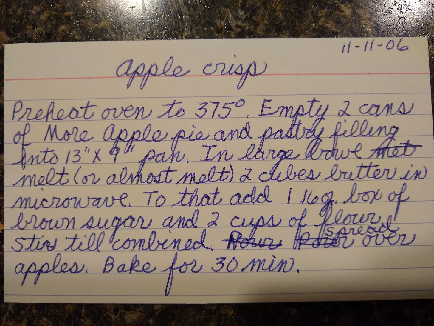 Recipe card for apple crisp