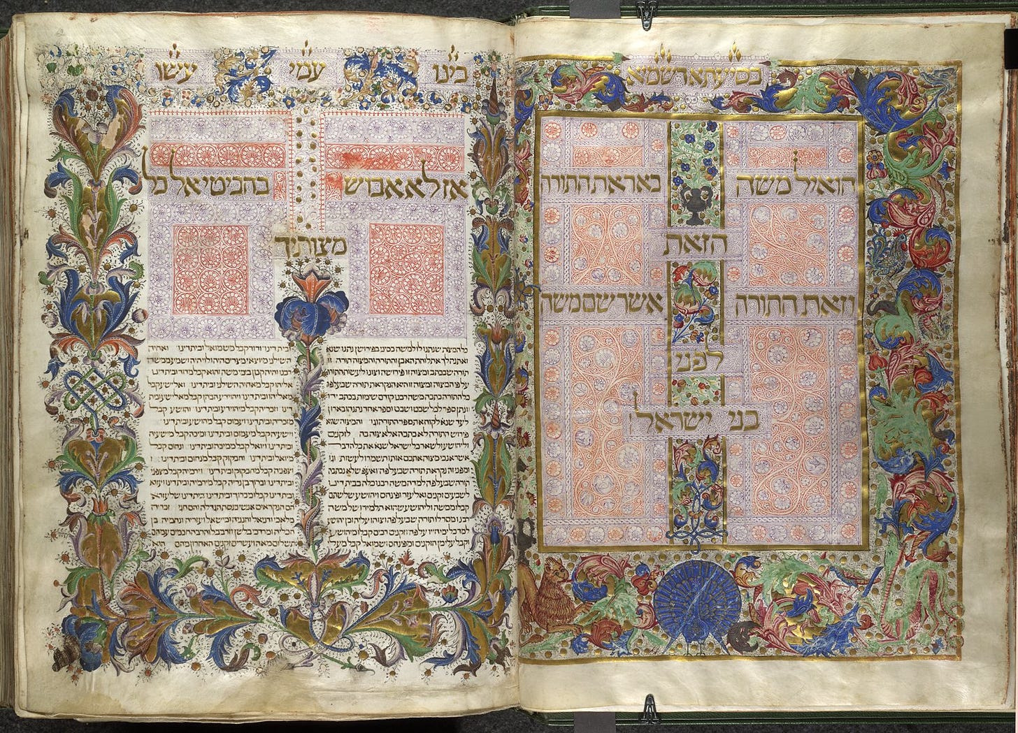 Beautiful illuminated manuscript with lots of gold leaf and Hebrew 