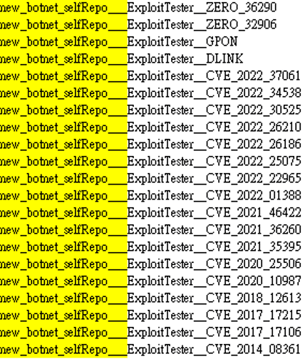 Screenshot of Figure 12: Exploit list in Zerobot