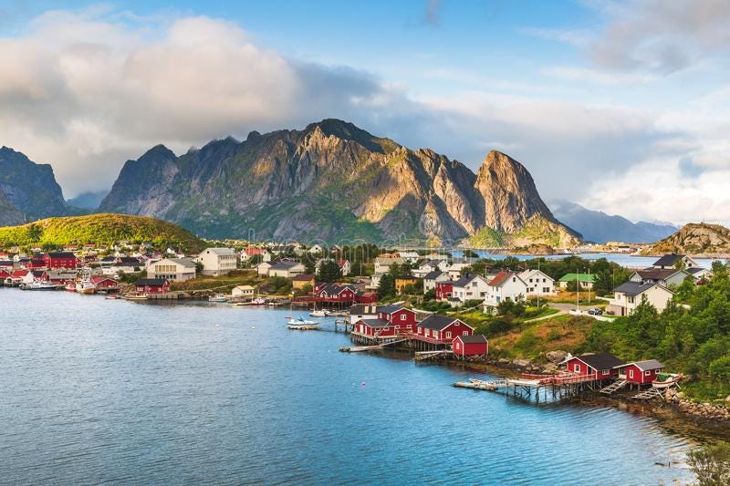 A breath-taking view from Lofoten in Norway produced by Dreamstime