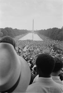 Over 200,00 marchers met on the Mall that day in 1963--are we honoring and living up to the legacy? Some are, others not so much (Wikimedia/USIA)