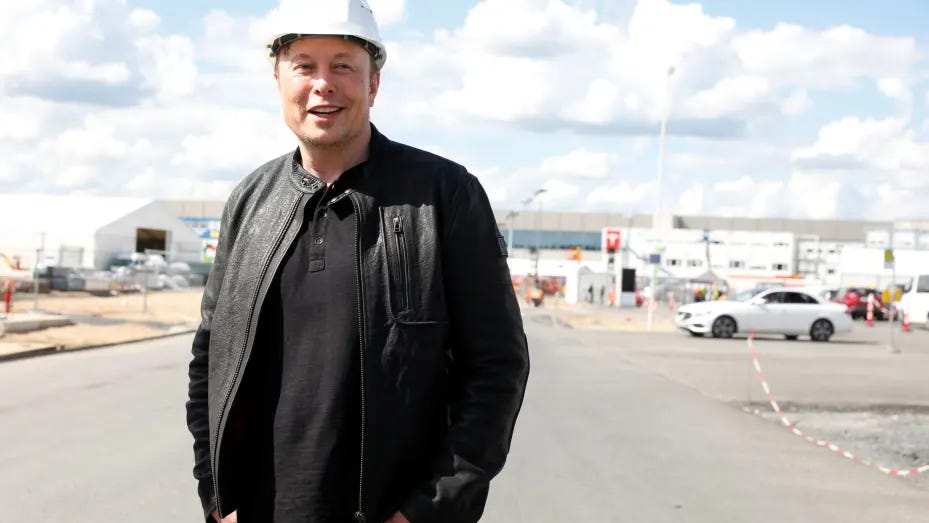 SpaceX founder and Tesla CEO Elon Musk looks on as he visits the construction site of Tesla's gigafactory in Gruenheide, near Berlin, Germany, May 17, 2021.