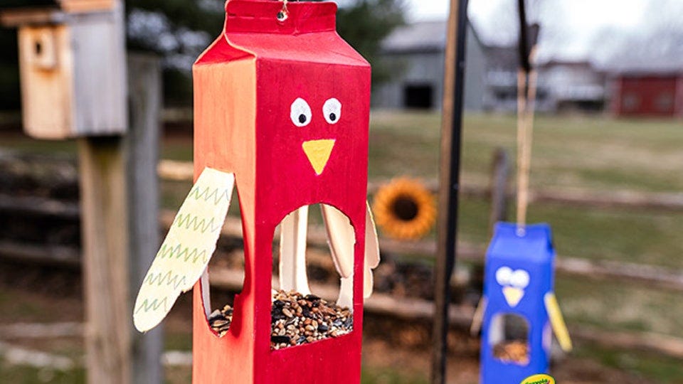 crayola milk carton bird feeder craft