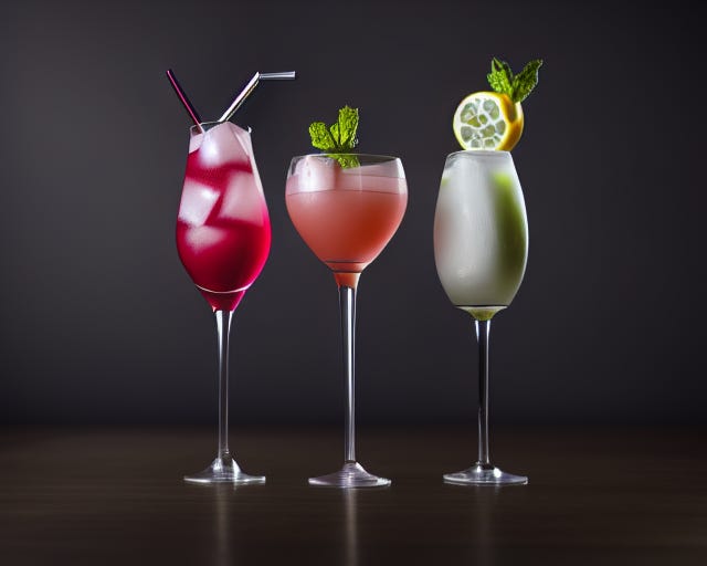Stock photo of three cocktails generated by AI using a vector graphic as a starting image. Version 3