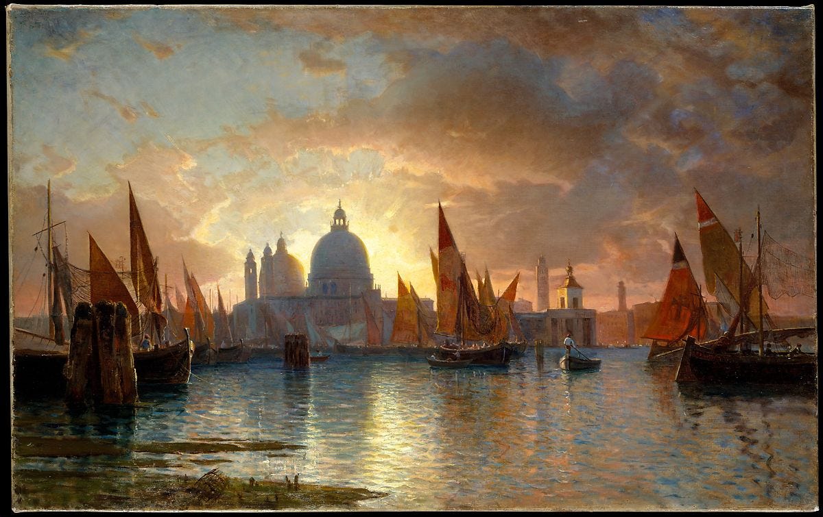 Santa Maria della Salute, Sunset, William Stanley Haseltine (Philadelphia, Pennsylvania 1835–1900 Rome), Oil on canvas, American 