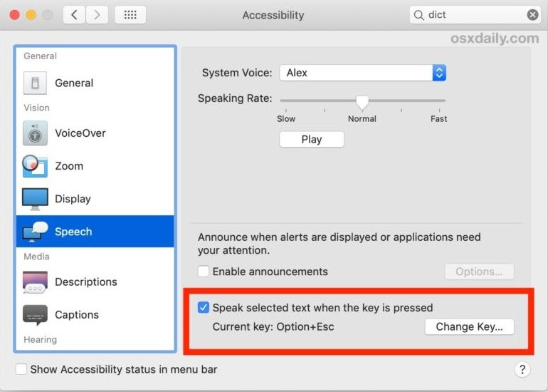 Screenshot of Mac accessibilityScreenshot of OS accessibility on Mac