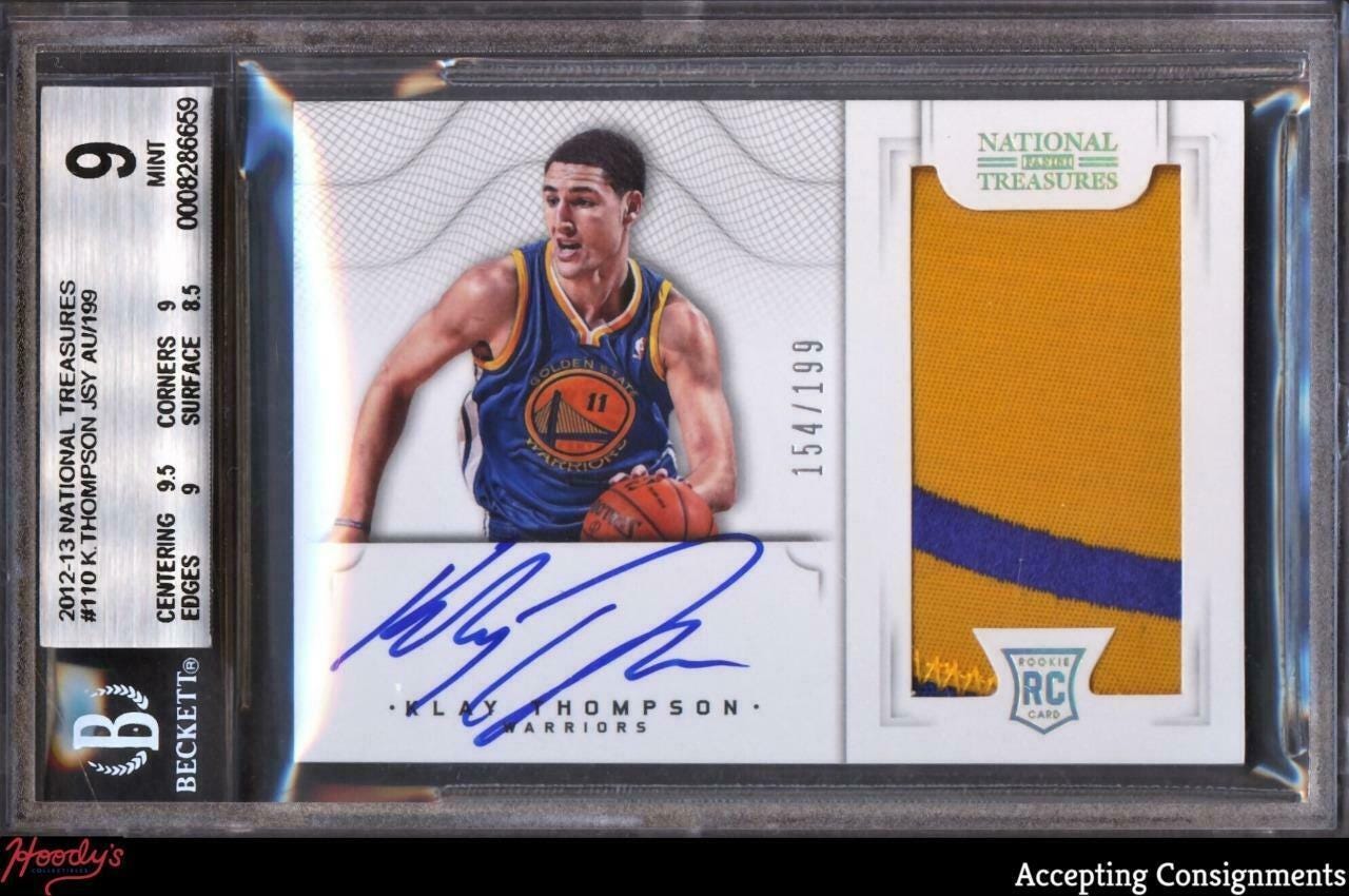 Image 1 - 2012-13 National Treasures Klay Thompson 2-Color RPA PATCH AUTO 154/199 BGS 9 RC