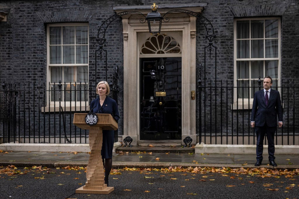 Truss announcing her resignation outside 10 Downing Street on Thursday (Dan Kitwood/Getty Images)
