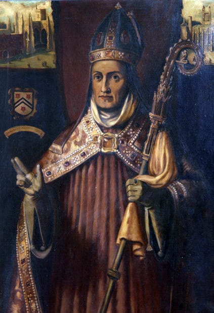 A painting of William of Wykeham in ceremonial garb.