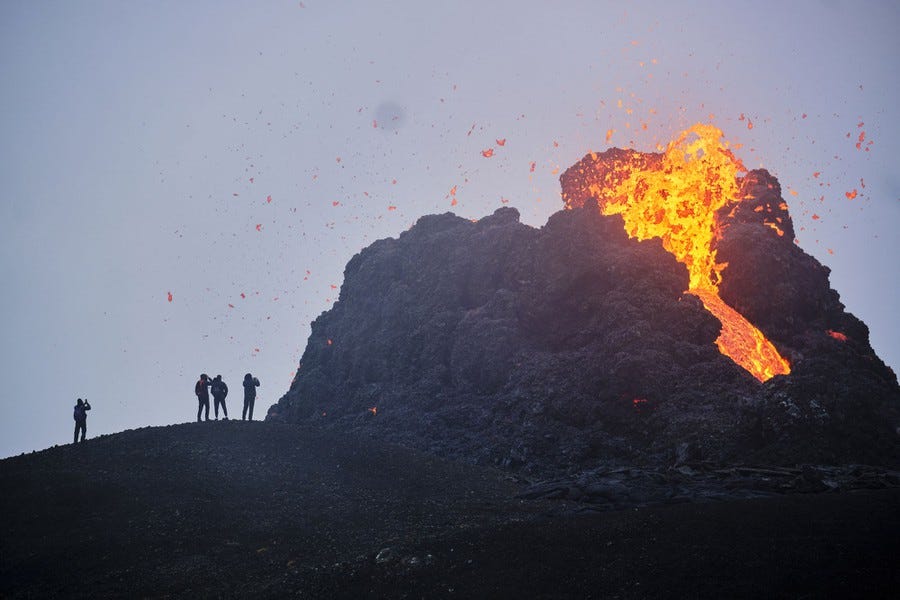 A view of the volcano erupting