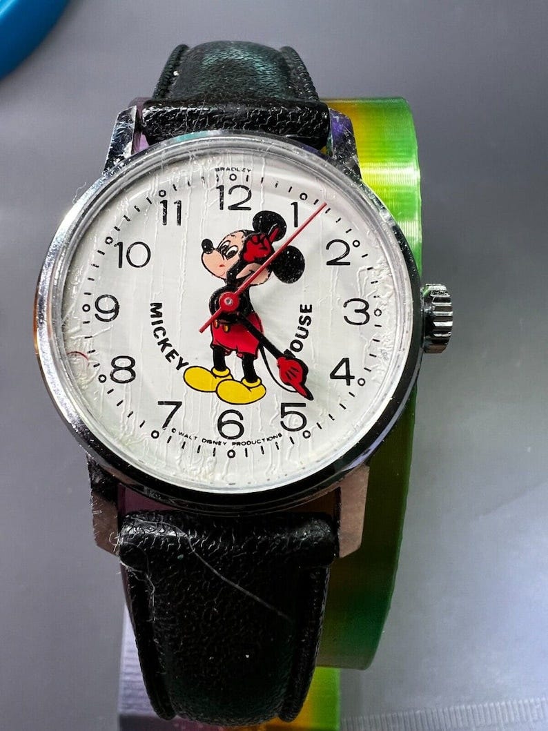 Vintage Mickey Mouse Watch with Rare Seconds Hand & Red Gloves image 1
