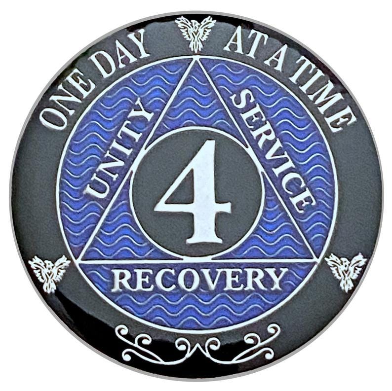 4 Year AA Coin Silver Color Plated-Medallion Recovery Chip image 0