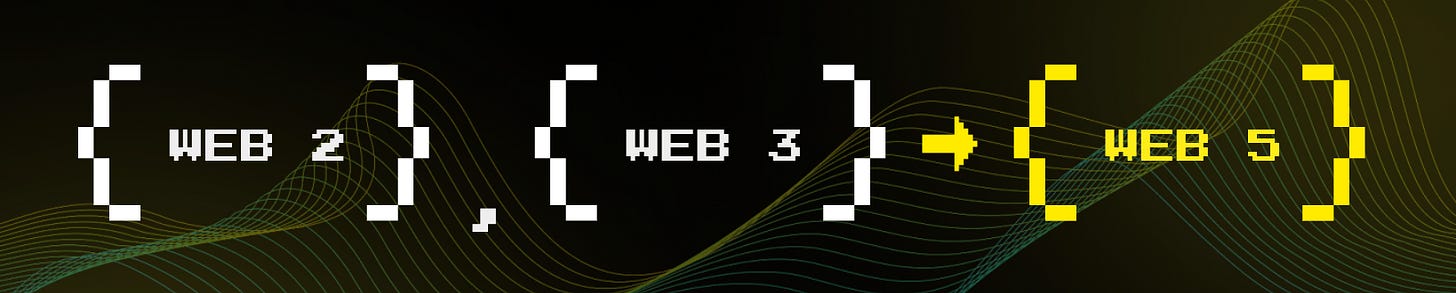 Excessively "8-bit” text reading “( web 2 ) , ( web 3 ) → ( web 5 )”