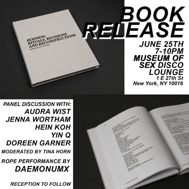 Sexiness Book Release & Panel discussion at 1 E 27th Street, NYC, Museum of Sex Disco Lounge, 7-10pm MONDAY June 25