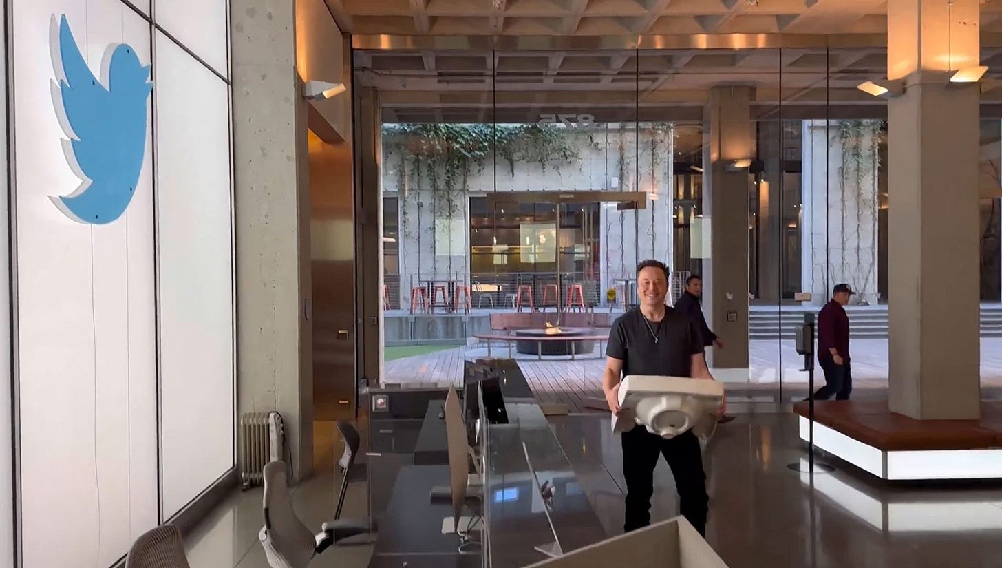 Elon Musk carried a sink into Twitter on Wednesday as deal nears close